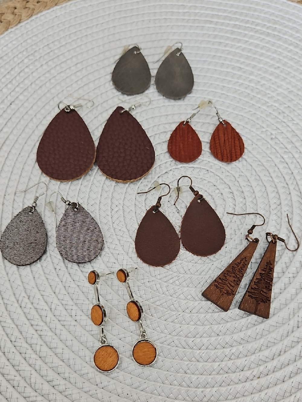 Handcrafted Brown and Tan Leather Teardrop Earrings - Women Jewelry 7 Pair